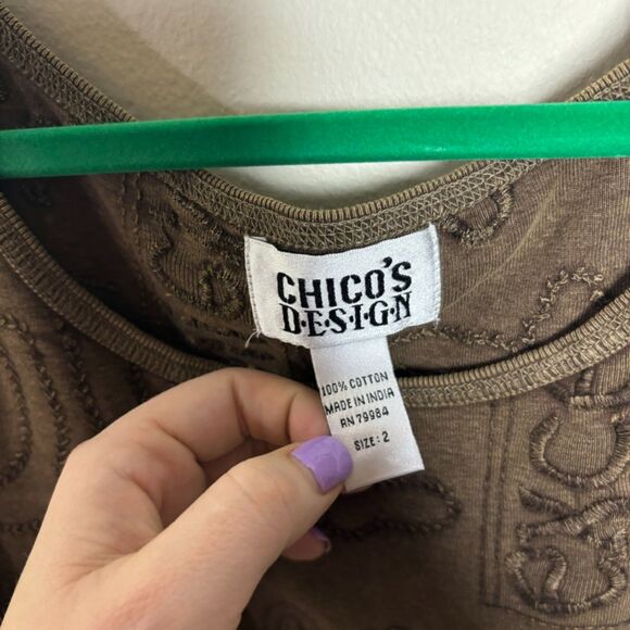 chicos women's vintage embroider tanktop brown size 2 Y2K 100% cotton - Picture 2 of 5